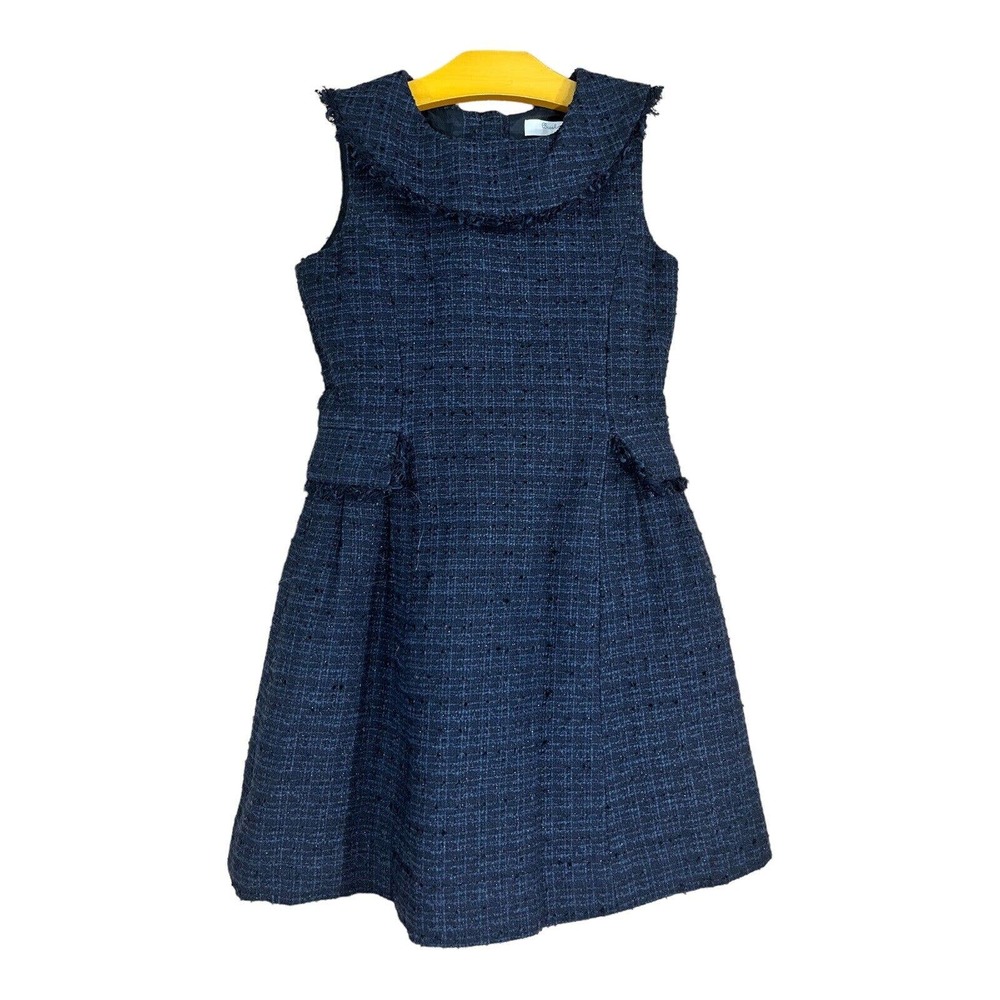 Brooks Brothers Girls Navy Blue Tweed Fit Flare Collared Dress SIZE 6 Retro